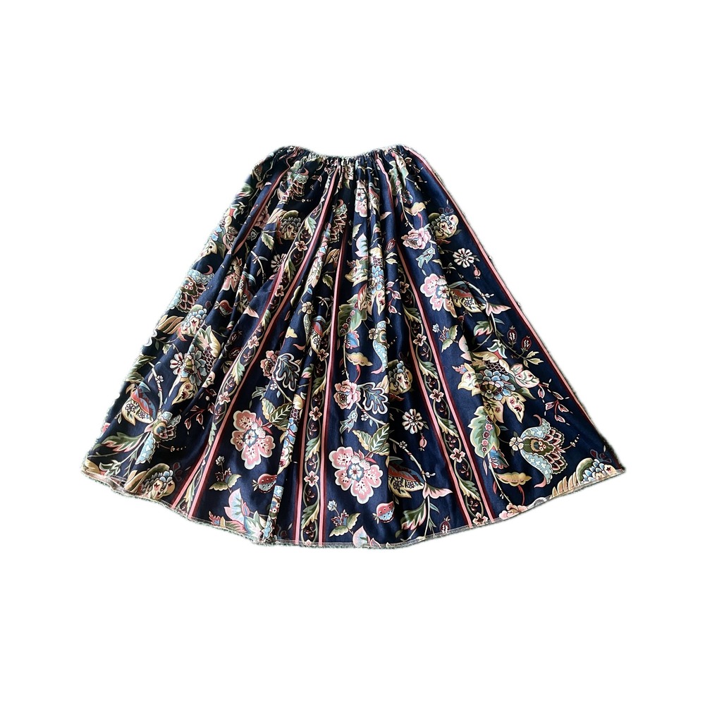 Handmade Floral Paisley Maxi Skirt Blue Pink Boho Cottagecore Elastic Waist Sz M
